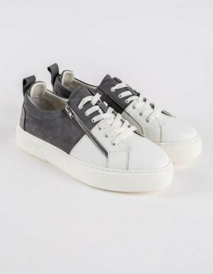 Baskets légères en cuir Blanc/Gris semelles intérieures orthopédiques et semelles extérieures EVA. Cassio - CVR07 Blanc/Gris