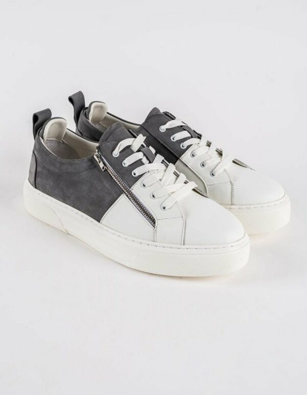 Baskets légères en cuir Blanc/Gris semelles intérieures orthopédiques et semelles extérieures EVA. Cassio - CVR07 Blanc/Gris